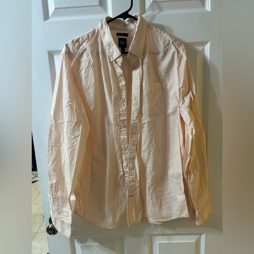 Gap shirt mens L pink button down collared long sleeve Slim Fit 100% cotton